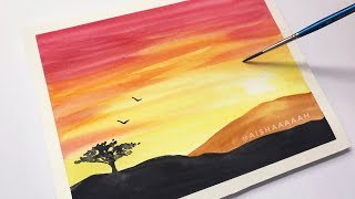 Watercolor Painting For Beginners  Sunset Landscape  Watercolor Tutorial [upl. by Asteria351]