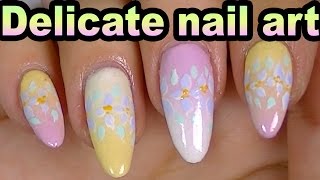 Delicate Flowers Colorful Gradient NAIL ARTLong Stiletto Nails [upl. by Minny]