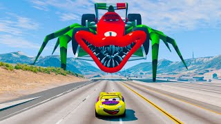 Thunder McQueen vs Giant SpiderLike Car Monster  Epic Chase  McQueen vs Francesco  BeamNGDrive [upl. by Crain]