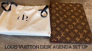 VLOGMAS EPISODE 4 LOUIS VUITTON DESK AGENDA COVER SETUP [upl. by Xonk]