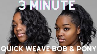 3 MINUTE QUICK WEAVE BOB amp PONYTAIL HAIR TUTORIAL ft Outre  Tatiaunna1 [upl. by Lertsek]