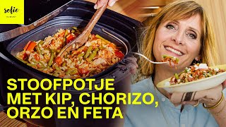 Makkelijk stoofpotje met kip chorizo orzo en feta  Sofie Dumont [upl. by Anaujnas]