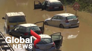 Rescuers in Germany search stranded vehicles as flood waters recede [upl. by Post]