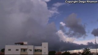 Cumulonimbus rain shafts rainbow and shelf clouds visible from João Pessoa  Apr 18 2013 [upl. by Harac]