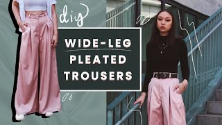 DIY WideLeg Pleated Trousers  PATTERN  How to Sew Pants with a Fly Front and Side Seam Pockets [upl. by Nomyar]