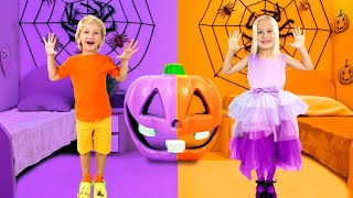 Purple vs Orange Halloween Challenge with Katya and Dima [upl. by Goody723]