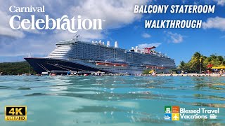 Carnival Celebration Balcony Stateroom Walk Through [upl. by Garlinda]