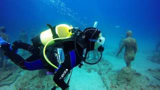 Scuba diving through the dramatic Museo Atlantico Playa Blanca Lanzarote [upl. by Anuahc]