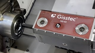 Gisstec NG65 Broaching Long Double Keyway on a CNC Lathe [upl. by Namlaz]