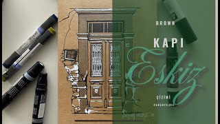 Kapı Eskiz Çizimi  How To Draw Historical Architectural Door Using Black and White ink Techniques [upl. by Varrian]