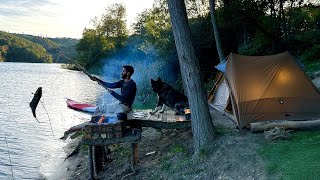 3 DAYS solo survival CAMPING Catch and Cook Primitive Fishing Bushcraft Skills Tent Shelter [upl. by Broome354]