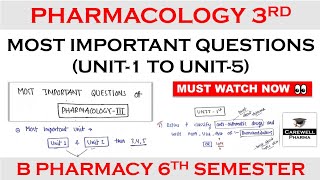 Pharmacology 6th semester Important Questions  Pharmacology 3 Important Questions Carewell Pharma [upl. by Sanferd]