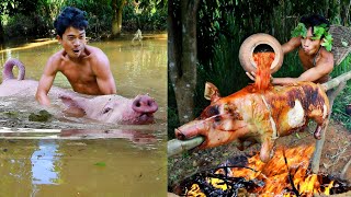 Wild Boar Cooking in Jungle  Survival in Rainforest  Life in Jungle 🔥 [upl. by Murdock]