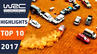 WRC 2017 Top 10 Highlights Crashes big jumps Mistakes funny moments and flat out action [upl. by Drareg]