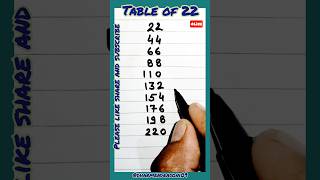 table of 22  22 ka table maths shorts [upl. by Cirdla]