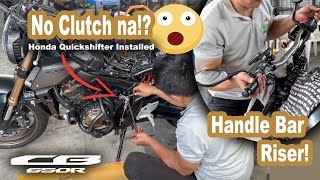 Honda CB650R OEM Quickshifter and Handle Bar Riser Installed  Ninja Shop [upl. by Terrye]