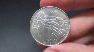 Moneta 500 Lire quotUnità DItaliaquot in Argento della Repubblica Italiana [upl. by Halie]