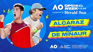 LIVE  Carlos Alcaraz v Alex De Minaur Charity Match  Opening Week  Australian Open 2024 [upl. by Hanahsuar]