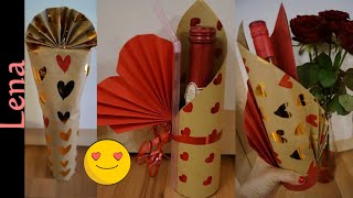 3x Flasche einpacken als Geschenk zu Muttertag Valentinstag Geburtstag mit Herz ❤️ 3 Bottle Wrapping [upl. by Adnolay]