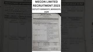 MECON LIMITED RECRUITMENT 2023 [upl. by Petite]