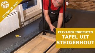 Eetkamer inrichten Deel II  Tafel uit steigerhout en stalen pijpen  Zo doe je het [upl. by Nyrmak617]