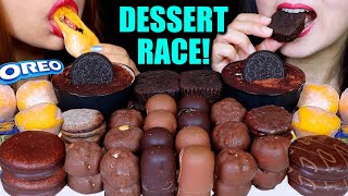 ASMR LEFTOVER DESSERT RACE MINI CHOCOLATE MARSHMALLOW BROWNIES MOCHI ICE CREAM CREAM PUFFS 먹방 [upl. by Leacock]