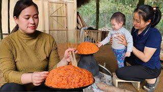 Come Down To Visit Mom amp Daughter  Processing Sticky Rice  Harvest Gac Fruit [upl. by Gally]