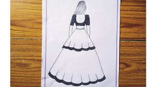 How to draw a girl with lehenga  easy girl drawing [upl. by Spiers]