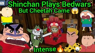 Shinchan Plays Bedwars With Friends But Cheetah Came😱 Gone Very Intense🔥 BlockMan Go [upl. by Dorrej]