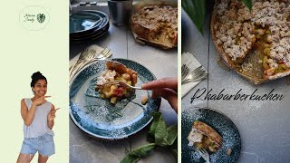 Veganer Rhabarberkuchen mit Pudding amp Streusel  NUR 7 ZUTATEN [upl. by Beckie799]