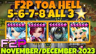 F2P TOA HELL STAGE 5  6  7  8 ALL 3⭐ TETRA SYLVIA LUCIFER ASIMA NOVEMBER DECEMBER SUMMONERS WAR [upl. by Nnyllatsyrc580]