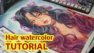 Easy Drawing  Watercolor Hair Coloring Tutorial  Painting 2 [upl. by Ayrolg]