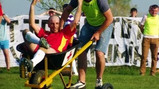 Funny moment  Romanian side use motorised wheelbarrow to stretcher injured player from pitch [upl. by Tomaso616]