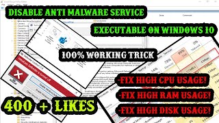 How To Disable Anti malware Service Executable On windows 1011 Reduce High CPU UsageMemory Usage [upl. by Mellisent682]