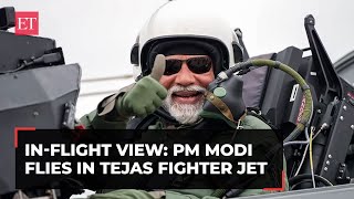 PM Modi flies in Tejas fighter Jet shares inflight view from the indigenously built aircraft [upl. by Aihsotan]