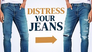 How To Distress Your Denim In 3 Minutes DIY Video Tutorial [upl. by Garnes]