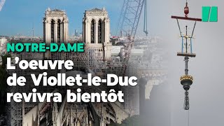 La flèche de NotreDame de Paris a retrouvé sa croix il ne manque que le coq [upl. by Trixi]