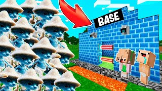 BASE 100 SEGURA VS 1000000 DE GATOS PITUFOS 😱🍄 en Minecraft Smurf Cats [upl. by Schultz]