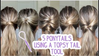 5 PONYTAILS USING A TOPSY TAIL TOOL  Short Medium amp Long Hairstyles [upl. by Nilrev]