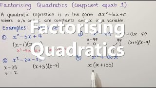 Factorising Quadratics Coefficient Equals to 1 [upl. by Lemrac]