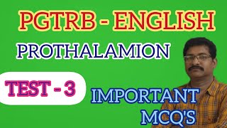 PGTRB ENGLISH PROTHALAMION  IMPORTANT MCQS TEST  3 prothalamion pgtrbenglish  testbatch [upl. by Scopp]