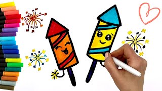 How to draw fireworks  EASY  learn colors for kids and toddlers [upl. by Nava]