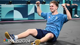 Relive Truls Moregards COLOSSAL upset of No 1 Wang in table tennis  Paris Olympics  NBC Sports [upl. by Dowski]