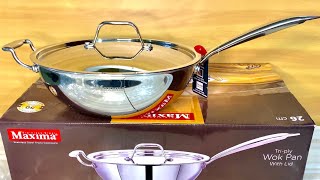 Maxima Triply steel Wok Pan  Chinese Kadai Review  Deep fry kadai  Steel wok for chef cooking [upl. by Wellington]