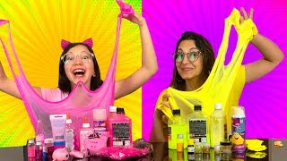 FAZENDO SLIME USANDO SÓ CORES ROSA VS AMARELA  Luluca [upl. by Enohpesrep]