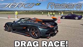 Koenigsegg Jesko VS Koenigsegg Regera Drag Race 300 KMH [upl. by Ynavoj895]