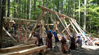 Raising a 36x30 TimberFramed Workshed  Building a Monastery from Scratch [upl. by Nahgen]