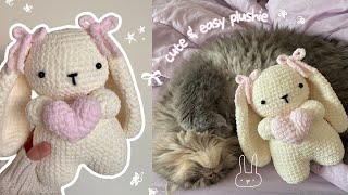 how to crochet a cute bunny holding a heart  amigurumi tutorial no magic ring  free pattern [upl. by Aicat]