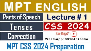 CSS MPT 2024  Lecture  1  English  Parts of Speech amp Tenses amp Correction  CSS Screening Test [upl. by Setiram]