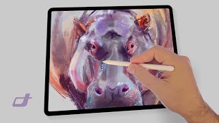 Digital Art Showcase Creating a Hippo Drawing on iPad with Procreate [upl. by Asatan]